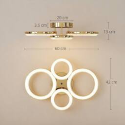HOMCOM Modern 4-Ring Flush Mount Ceiling Light, LED Ceiling Light, Gold - thumbnail 3
