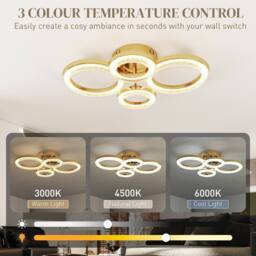 HOMCOM Modern 4-Ring Flush Mount Ceiling Light, LED Ceiling Light, Gold - thumbnail 4