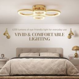 HOMCOM Modern 4-Ring Flush Mount Ceiling Light, LED Ceiling Light, Gold - thumbnail 5
