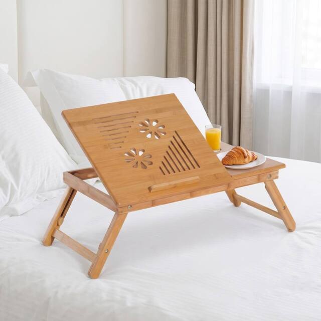 STILVORA Bamboo Laptop Desk with Drawer & Adjustable Tilt in Natural - image 1