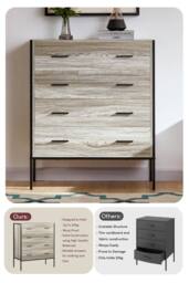 HD Designs Brooklyn 4 Drawer Chest Of Drawers Storage Bedroom Furniture in Grey - thumbnail 7