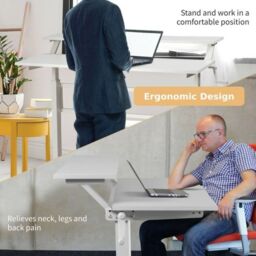 Costway 2-Tier Standing Computer Desk Sit to Stand Workstation Ergonomic Computer Table in White - thumbnail 4