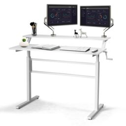 Costway 2-Tier Standing Computer Desk Sit to Stand Workstation Ergonomic Computer Table in White - thumbnail 1