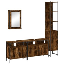 Berkfield Home 4 Piece Bathroom Furniture Set Smoked Oak Engineered Wood in Brown - thumbnail 2
