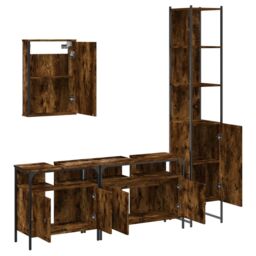 Berkfield Home 4 Piece Bathroom Furniture Set Smoked Oak Engineered Wood in Brown - thumbnail 5
