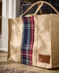 Dibor Traditional Tartan Plaid Natural Firewood Log Storage Jute Bag H40 x W60cm - thumbnail 2