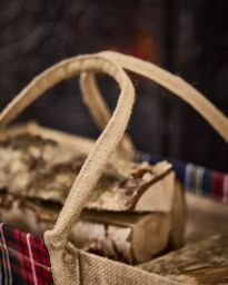 Dibor Traditional Tartan Plaid Natural Firewood Log Storage Jute Bag H40 x W60cm - thumbnail 5