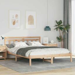 Berkfield Home with Headboard Brown 140 x 200 cm Solid pine wood in Beige - thumbnail 2