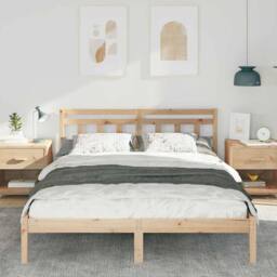 Berkfield Home with Headboard Brown 140 x 200 cm Solid pine wood in Beige - thumbnail 4