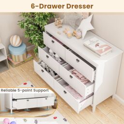Costway 6-Drawer Dresser Bedroom Modern Style Chest of Drawers-White in White - thumbnail 5