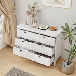 Costway 6-Drawer Dresser Bedroom Modern Style Chest of Drawers-White in White - thumbnail 4