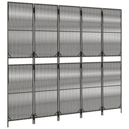 Berkfield Home Room Divider 5 Panels Grey Poly Rattan - thumbnail 4