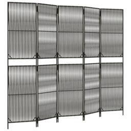 Berkfield Home Room Divider 5 Panels Grey Poly Rattan - thumbnail 3