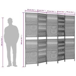 Berkfield Home Room Divider 5 Panels Grey Poly Rattan - thumbnail 9