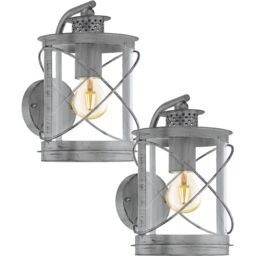 Loops 2 PACK IP44 Outdoor Wall Light Antique Silver & Glass Loop Lantern 60W E27 in Metallics - thumbnail 1