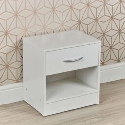 EONLION 1 Drawer White Compact Wooden Bedroom Bedside Cabinet Furniture Nightstand - thumbnail 2