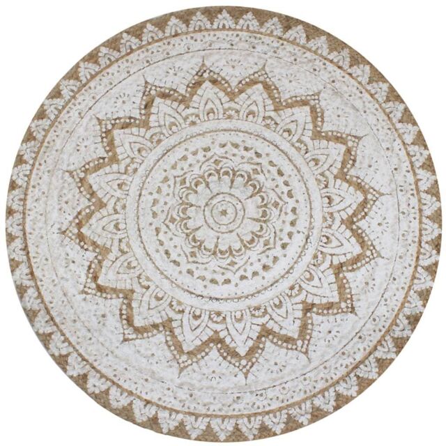 Berkfield Home Area Rug Braided Jute Printed 150 cm Round in Beige - Size: 100 cm diameter - image 1