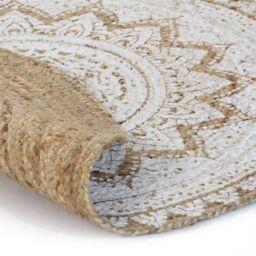 Berkfield Home Area Rug Braided Jute Printed 150 cm Round in Beige - Size: 100 cm diameter - thumbnail 3