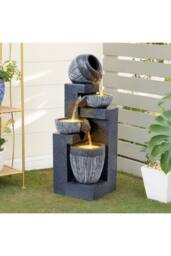 H&O Direct Outdoor LED Water Fountain Rockery Decor with Pump Solar Power