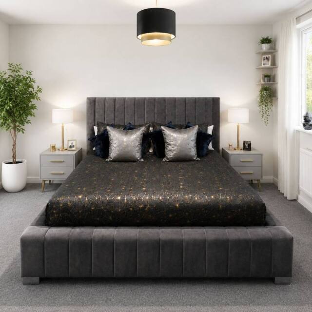 Stratus Interiors Lined Ambassador Wingback Platform Bed with Optional Gas Lift Storage in Dark Grey - Size: Super King - image 1
