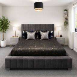 Stratus Interiors Lined Ambassador Wingback Platform Bed with Optional Gas Lift Storage in Dark Grey - Size: Super King
