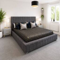 Stratus Interiors Lined Ambassador Wingback Platform Bed with Optional Gas Lift Storage in Dark Grey - Size: Super King - thumbnail 2