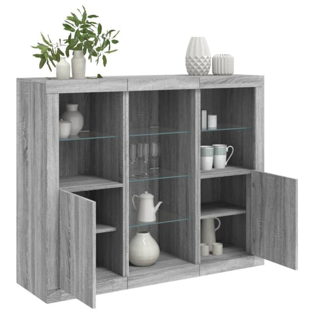 Berkfield Home Sideboards with LED Lights 3 pcs Grey Sonoma Engineered Wood - image 1