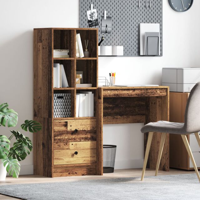 Berkfield Home Desk with Storage Old Wood Engineered Wood in Brown - image 1