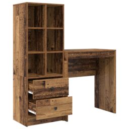 Berkfield Home Desk with Storage Old Wood Engineered Wood in Brown - thumbnail 6