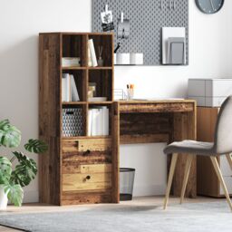 Berkfield Home Desk with Storage Old Wood Engineered Wood in Brown - thumbnail 1