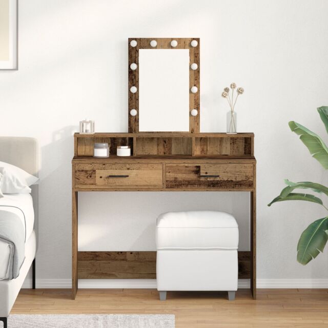 Berkfield Home Dressing Table with LED Lights - Vintage Wood, 100x41x140 cm in Brown - Size: 100 x 41 x 140 cm - image 1
