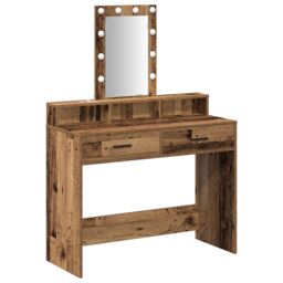 Berkfield Home Dressing Table with LED Lights - Vintage Wood, 100x41x140 cm in Brown - Size: 100 x 41 x 140 cm - thumbnail 2