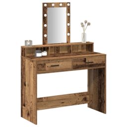 Berkfield Home Dressing Table with LED Lights - Vintage Wood, 100x41x140 cm in Brown - Size: 100 x 41 x 140 cm - thumbnail 3