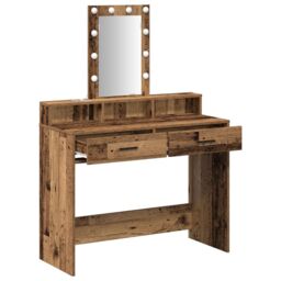 Berkfield Home Dressing Table with LED Lights - Vintage Wood, 100x41x140 cm in Brown - Size: 100 x 41 x 140 cm - thumbnail 4