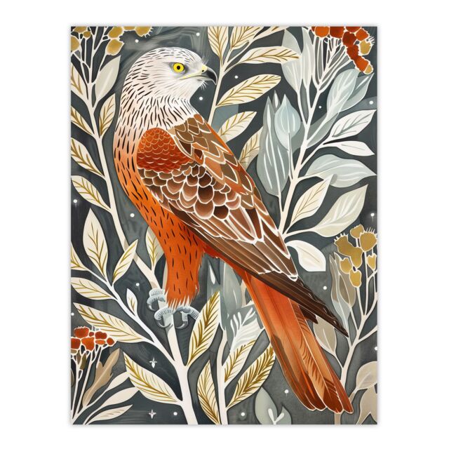 "Artery8 Red Kite on Tree Branch Watercolour Portrait Wall Art Print - Size: W24"" x H32""" - image 1