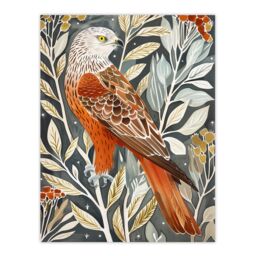"Artery8 Red Kite on Tree Branch Watercolour Portrait Wall Art Print - Size: W24"" x H32""" - thumbnail 1