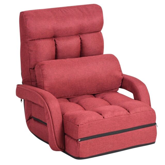 Gymax Folding Sofa Floor Gaming Chair With Armrests & Pillow Adjustable in Red - image 1