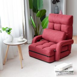 Gymax Folding Sofa Floor Gaming Chair With Armrests & Pillow Adjustable in Red - thumbnail 3