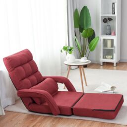 Gymax Folding Sofa Floor Gaming Chair With Armrests & Pillow Adjustable in Red - thumbnail 4