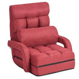 Gymax Folding Sofa Floor Gaming Chair With Armrests & Pillow Adjustable in Red