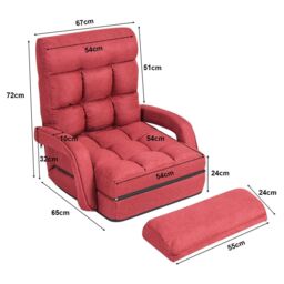 Gymax Folding Sofa Floor Gaming Chair With Armrests & Pillow Adjustable in Red - thumbnail 2