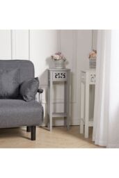 Living and Home 2-tier French Style Small Slim Accent Side Table Bed Sofa Side Storage Drawer with Bookshelf 73cm H in Grey - thumbnail 2