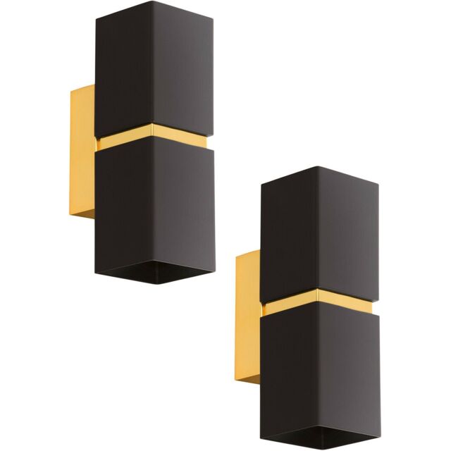 Loops 2 PACK Wall Light Colour Gold Plated Steel Black Square Shape Shade GU10 2x3.3W - image 1