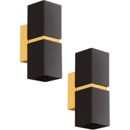 Loops 2 PACK Wall Light Colour Gold Plated Steel Black Square Shape Shade GU10 2x3.3W - thumbnail 1