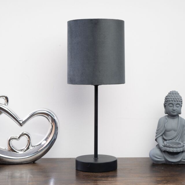 K LIVING Hove Table Lamp with Grey Shade in Black - image 1