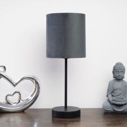 K LIVING Hove Table Lamp with Grey Shade in Black - thumbnail 1