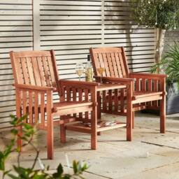 Marco Paul Traditional Jack & Jill Bench with square Table in Brown - thumbnail 1