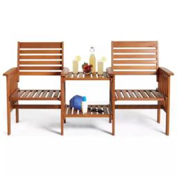 Marco Paul Traditional Jack & Jill Bench with square Table in Brown - thumbnail 2