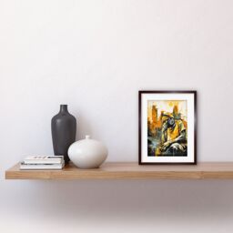 Artery8 Wall Art Print Abstract Cityscape Young Man Wearing Headphones Listening to Music Modern Watercolour Artwork Framed 9X7 Inch - thumbnail 2