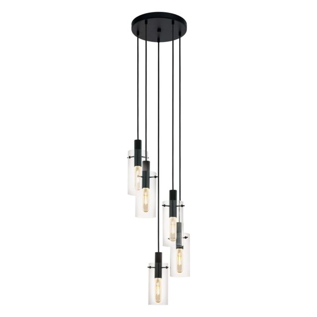 Loops Pendant 5 Bulb Ceiling Light Colour Black Shade Clear Glass Bulb E27 5x60W - image 1